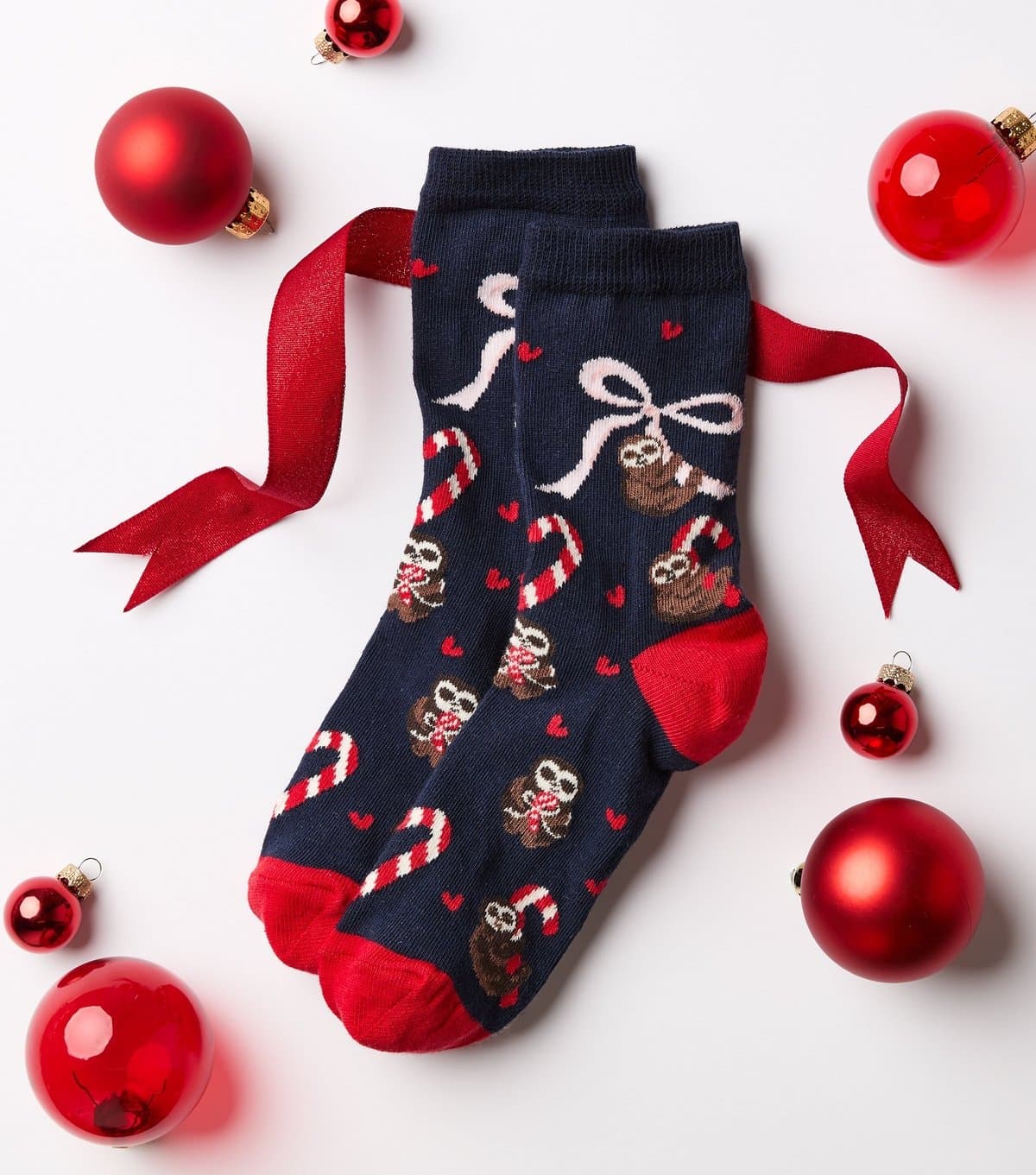 New Look Navy Cotton Rich Christmas Sloth Candy Cane Patterned Ankle Socks New Look