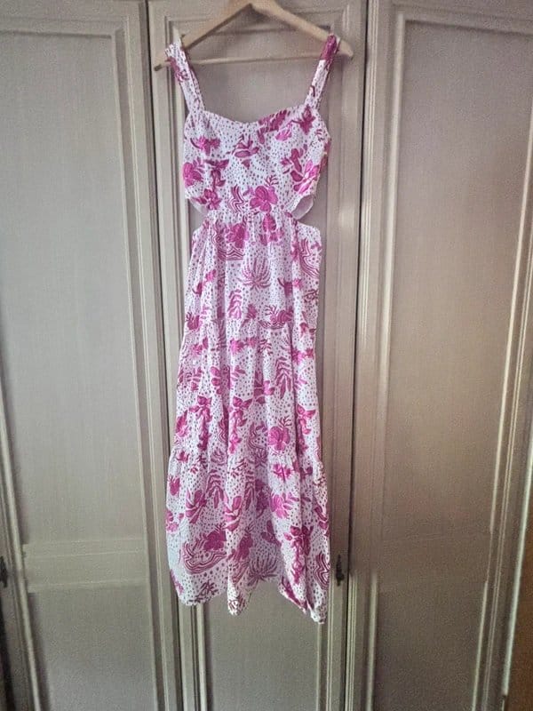 Zara Pink & White Floral Cut-Out Halter Dress