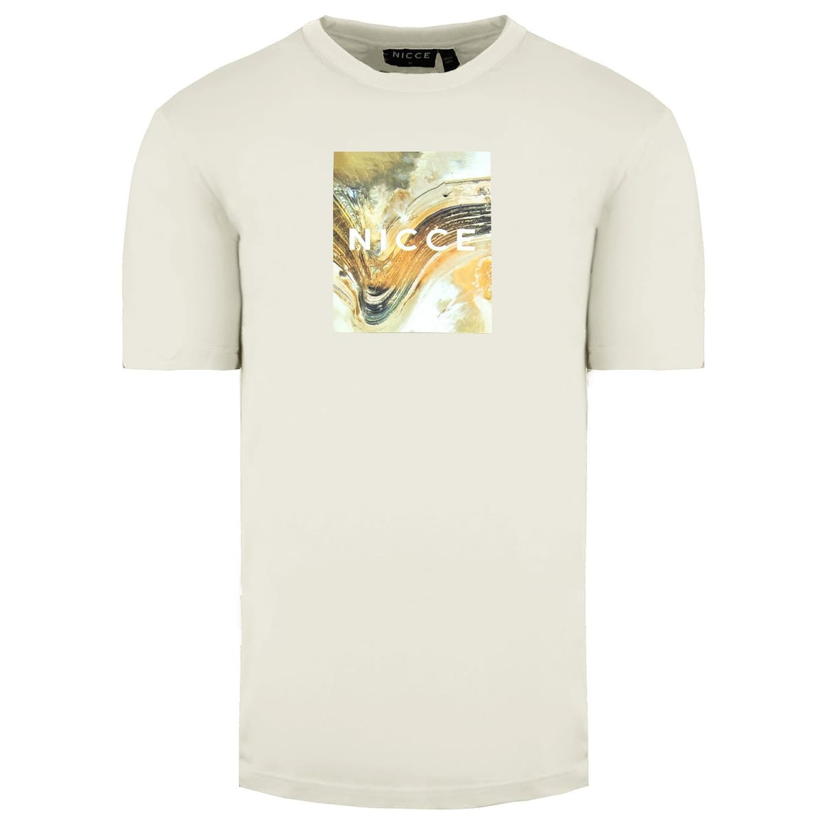 Nicce Nicce Men's Round Neck Short Sleeve Cream Aerial Box T-Shirt in Beige - 1