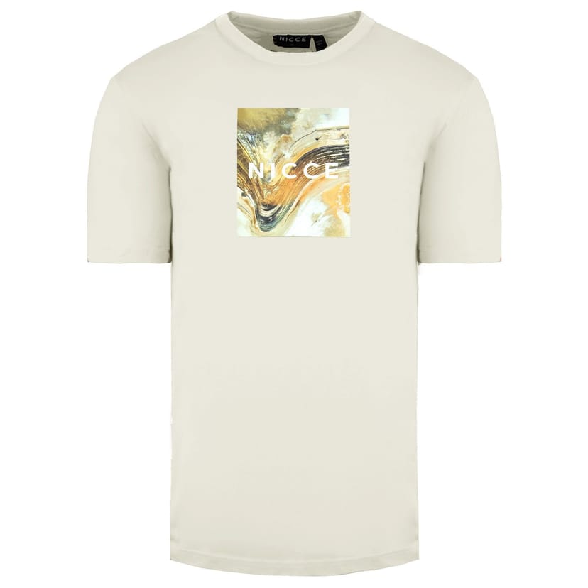 Nicce Nicce Men's Round Neck Short Sleeve Cream Aerial Box T-Shirt in Beige - 1