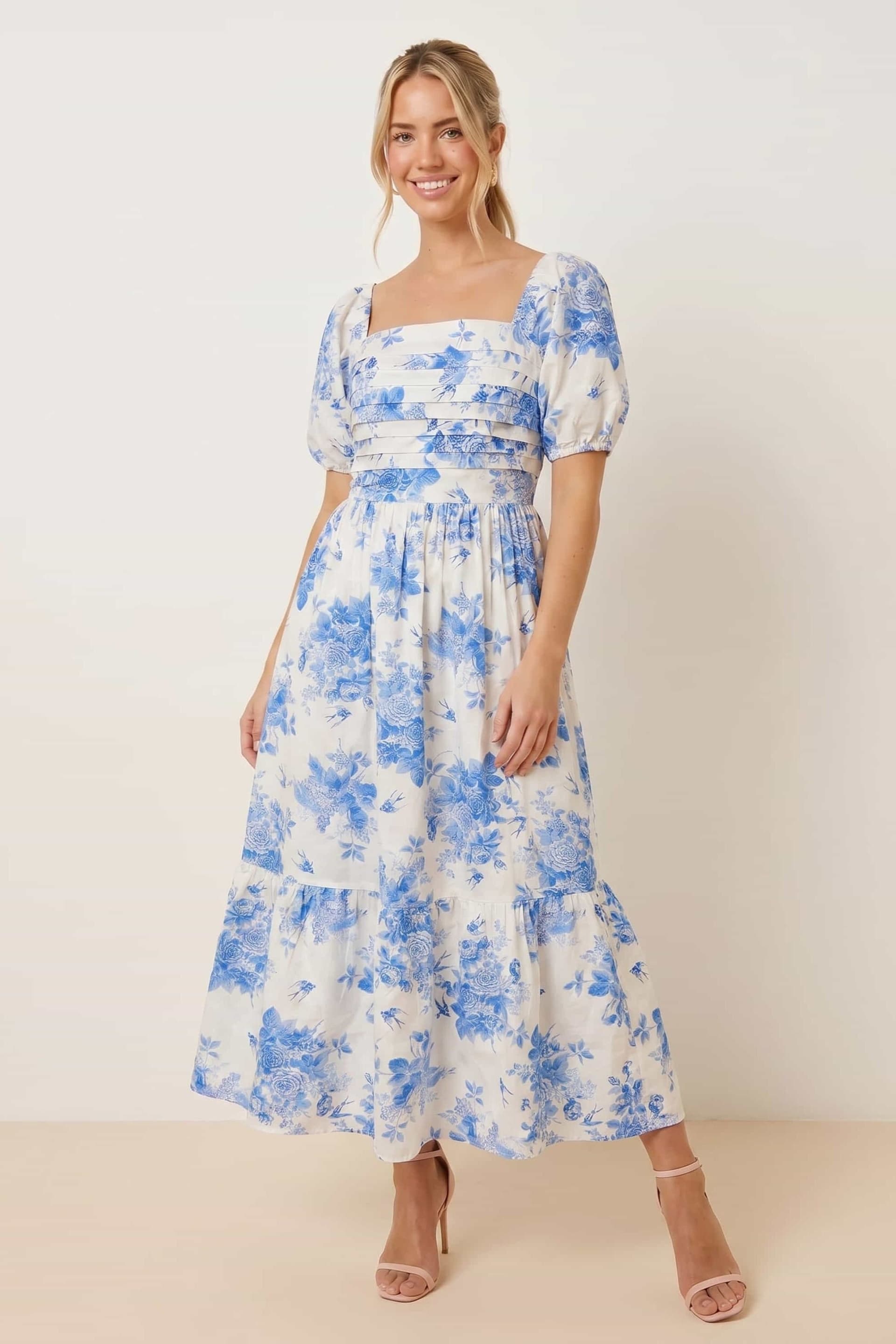 Style Cheat Style Cheat Women's Leighton Puff Sleeve Midi Dress in Blue Floral