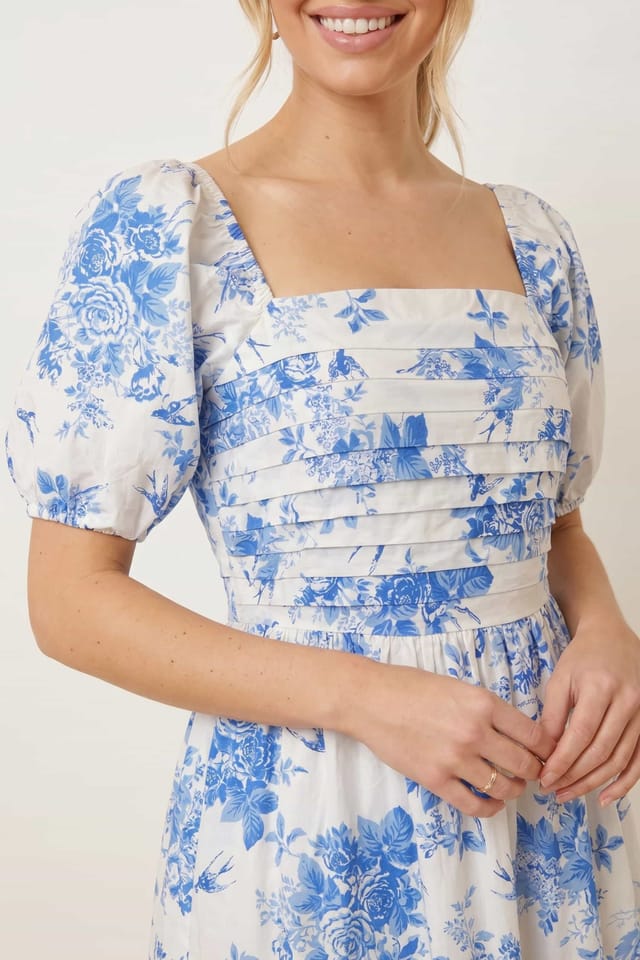 Style Cheat Style Cheat Women's Leighton Puff Sleeve Midi Dress in Blue Floral - 2