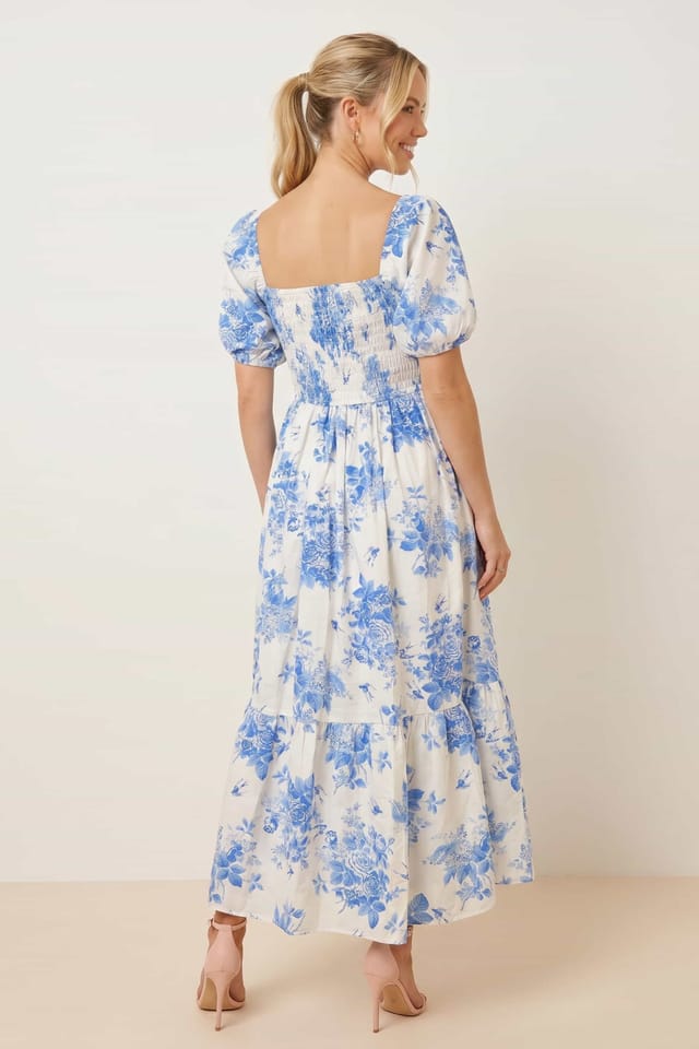 Style Cheat Style Cheat Women's Leighton Puff Sleeve Midi Dress in Blue Floral - 3