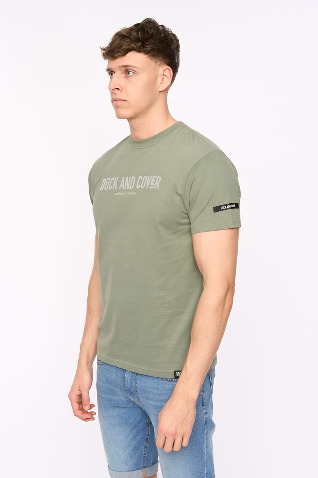 Duck&Cover Duck&Cover Men's Walpole Premium T-Shirt with Flocked Chest Print in Olive - 3