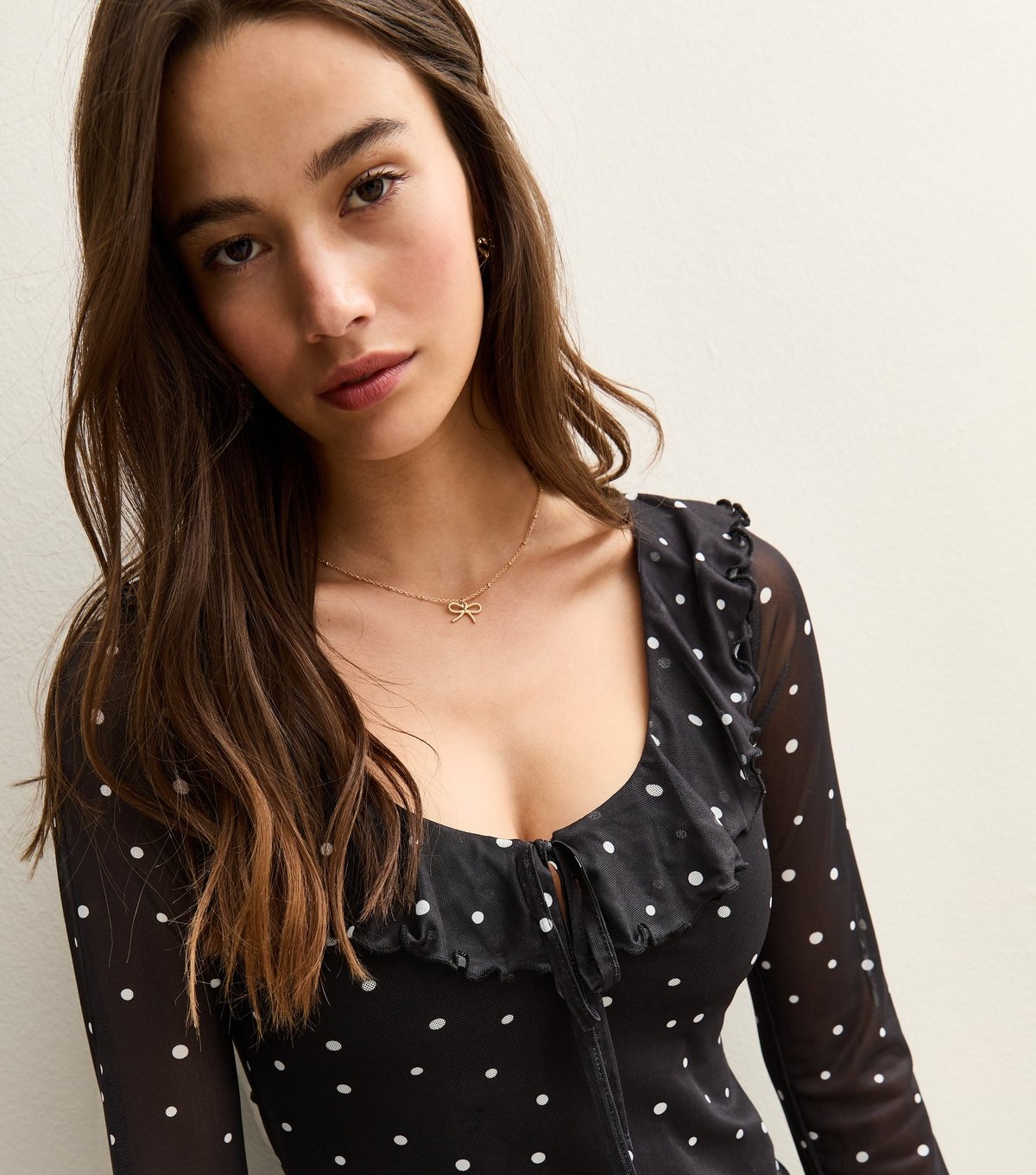 New Look Women's Black Polka Dot Tie Scooped Neck Mini Dress New Look - 2