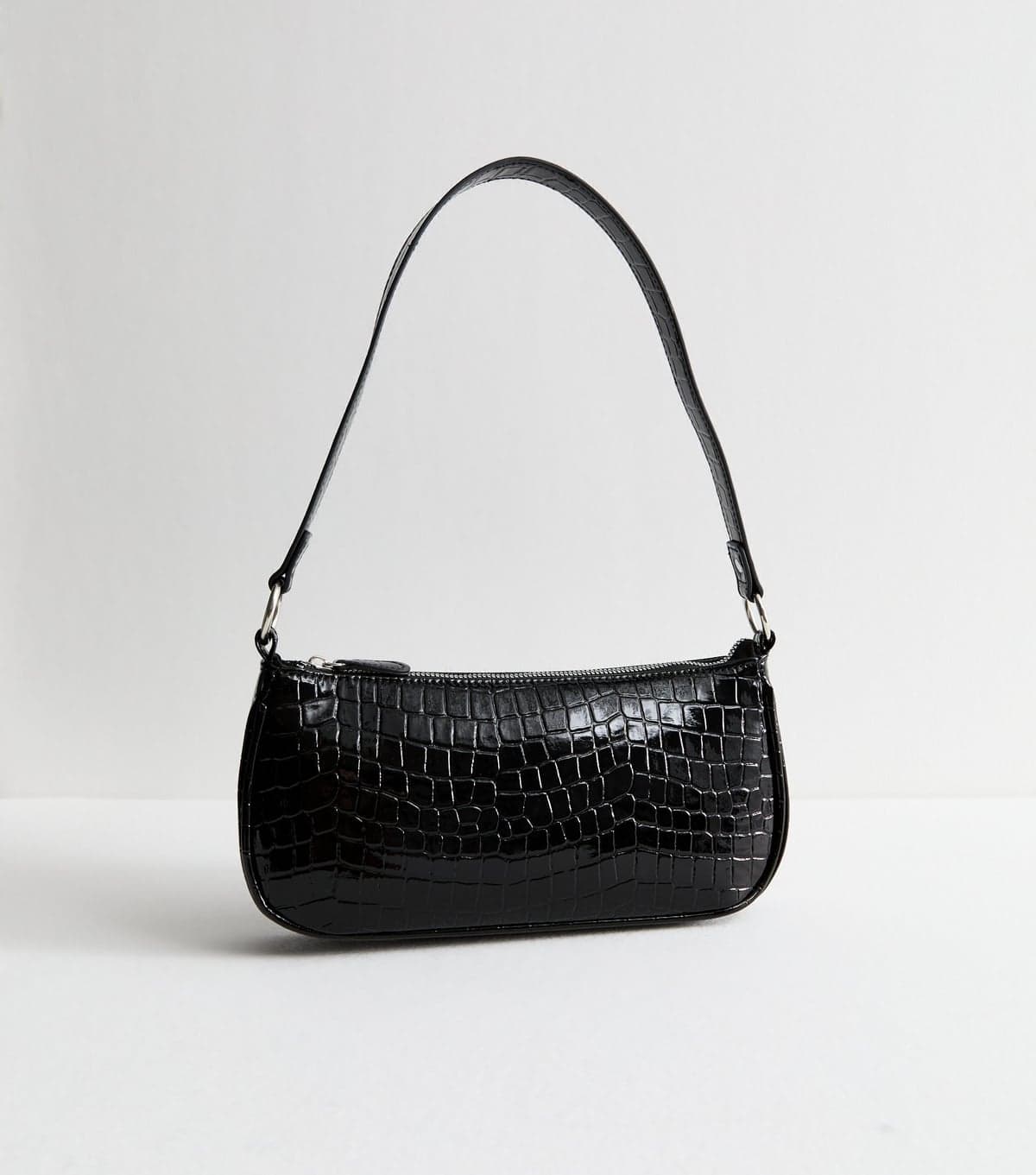 New Look Black Faux Leather Crocodile Embossed Shoulder Bag Vegan New Look
