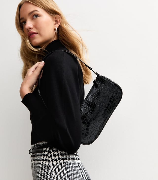 New Look Black Faux Leather Crocodile Embossed Shoulder Bag Vegan New Look - 2