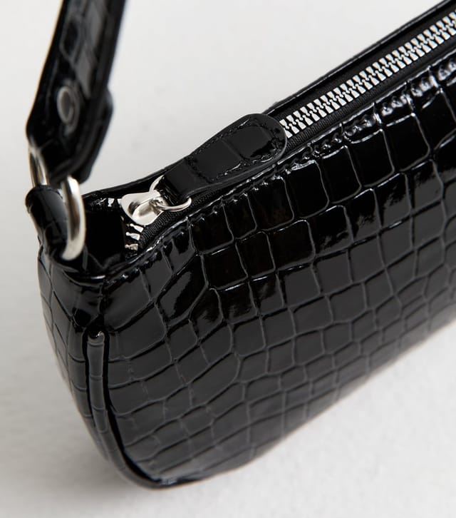 New Look Black Faux Leather Crocodile Embossed Shoulder Bag Vegan New Look - 3