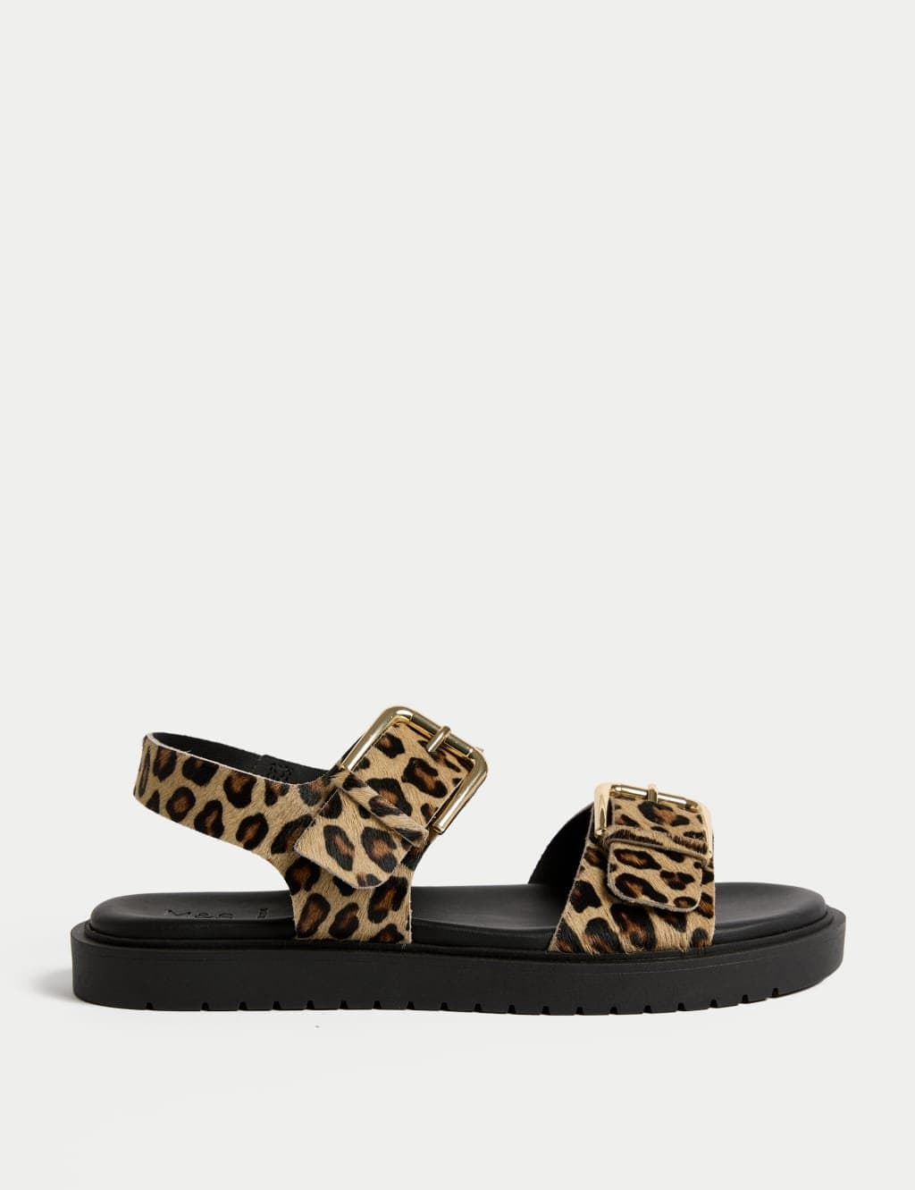 Marks & Spencer M&S Leather Leopard Print Flatform Sandals Brown Mix
