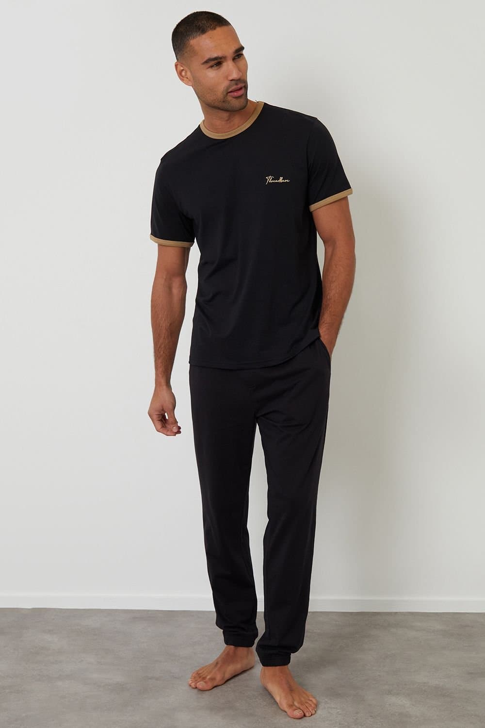 Threadbare Threadbare Men's Contrast Binding Lounge Set in Black