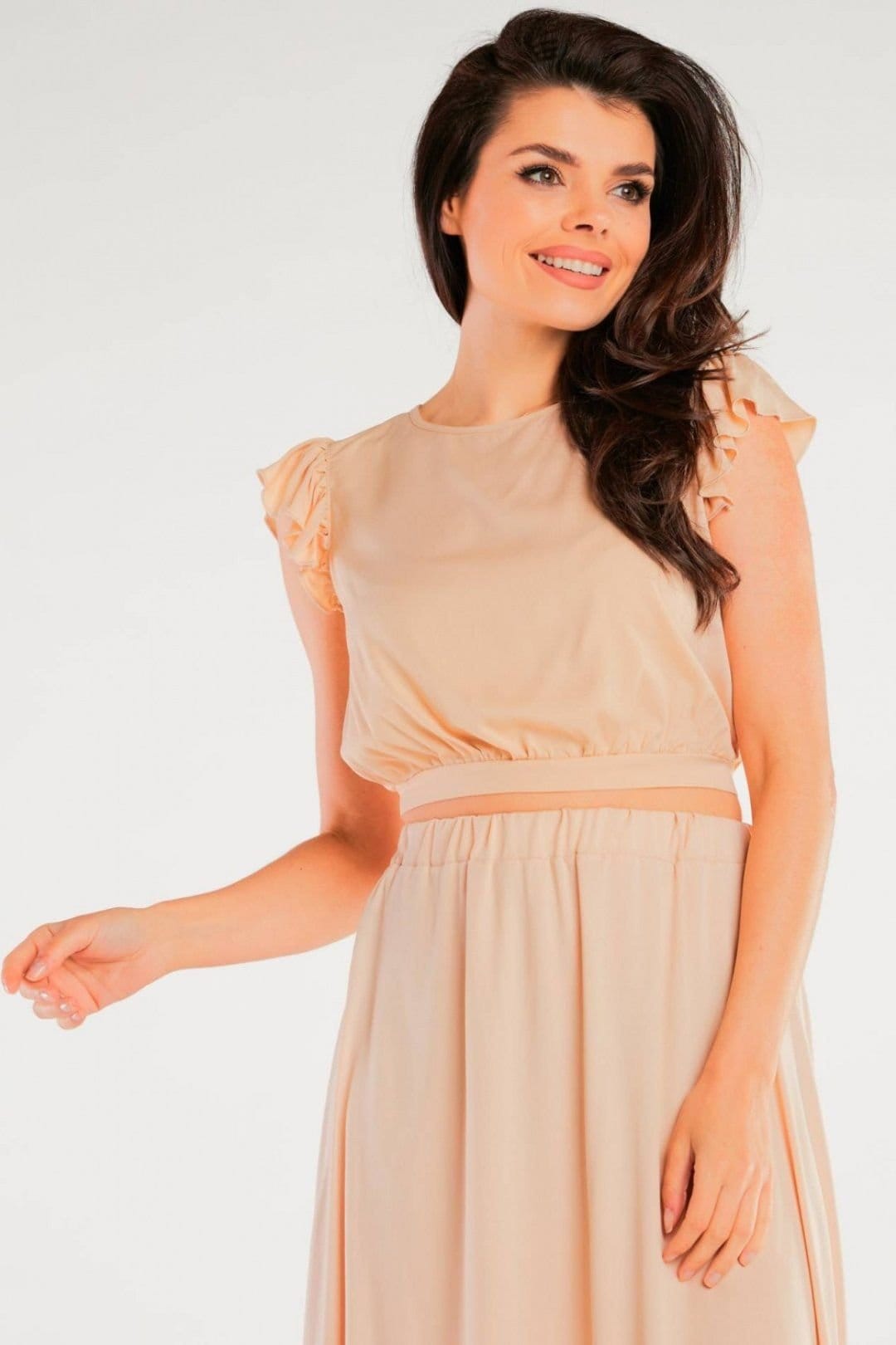 Love Lace Love Lace Women's Airy Viscose Back Tied Short Blouse with Frill in Beige - 4