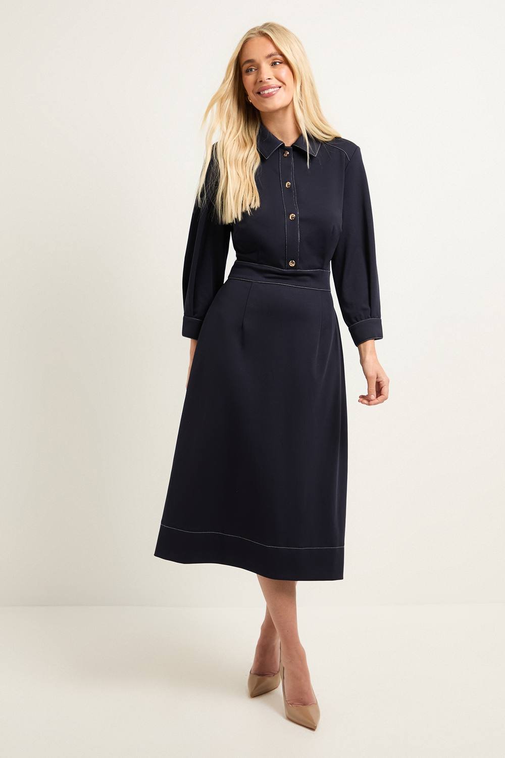 Wallis Wallis Women's Petite Ponte Stitch Detail Midi Dress in Navy - 2