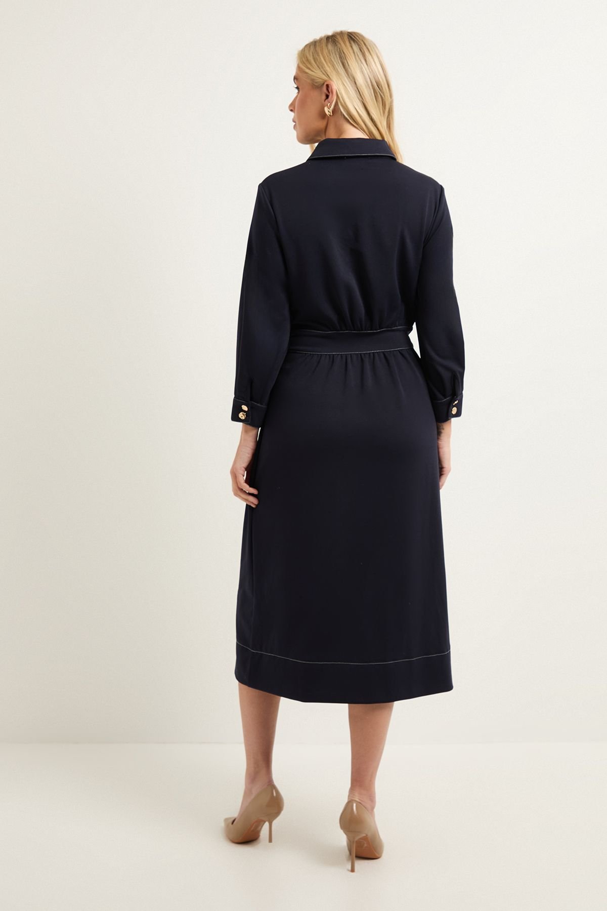 Wallis Wallis Women's Petite Ponte Stitch Detail Midi Dress in Navy - 3