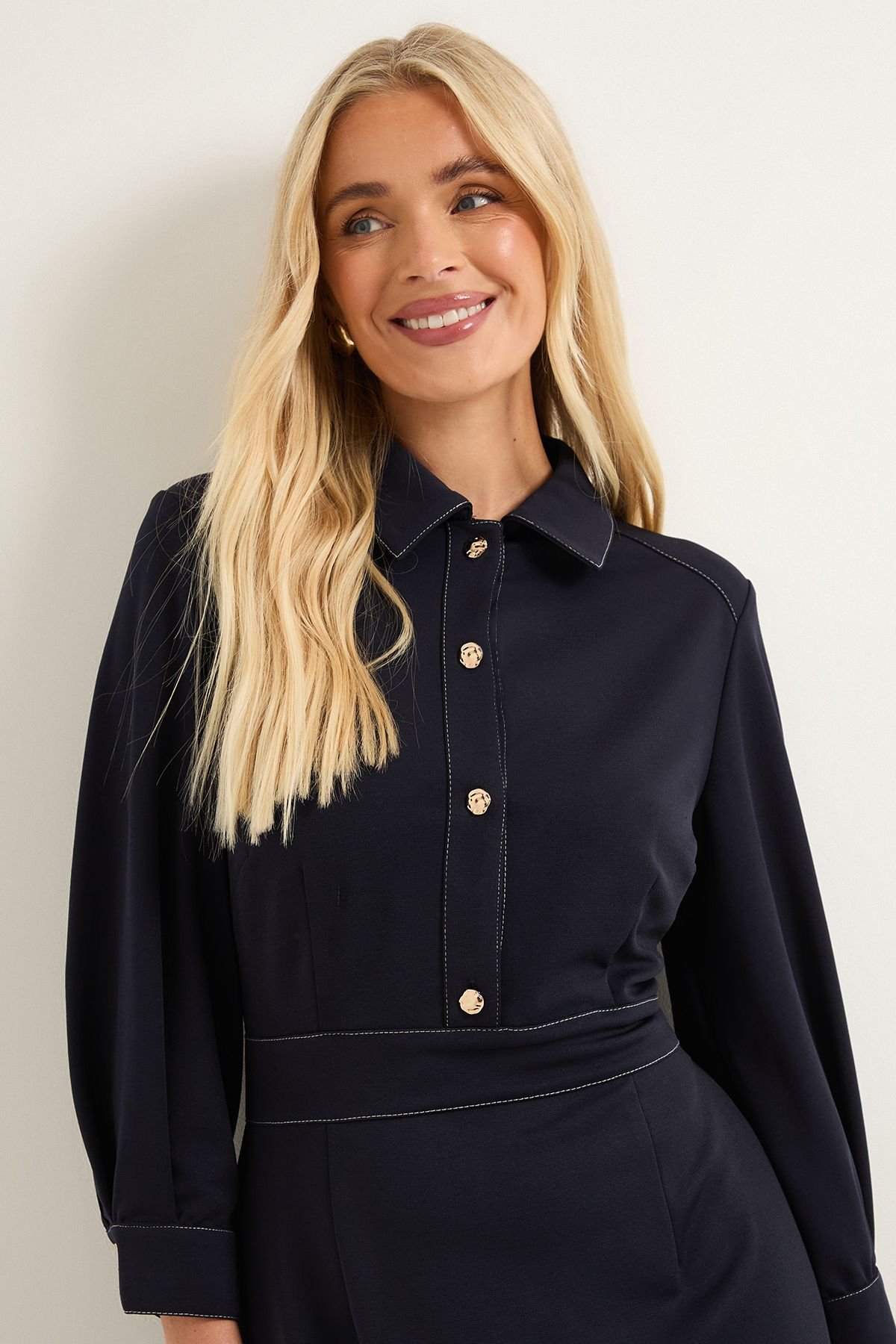 Wallis Wallis Women's Petite Ponte Stitch Detail Midi Dress in Navy - 4