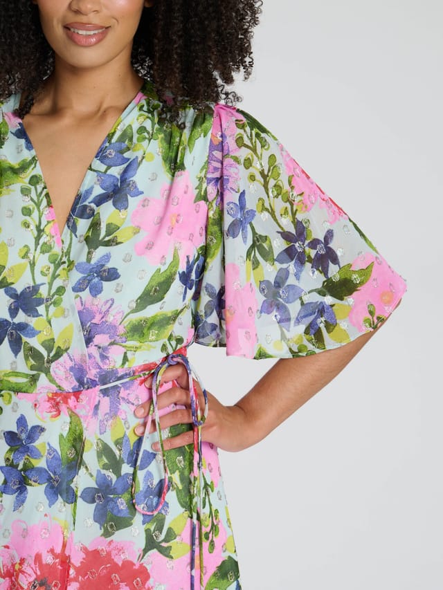 South Beach South Beach Women's Printed Short Sleeve Wrap Midi Dress - 2