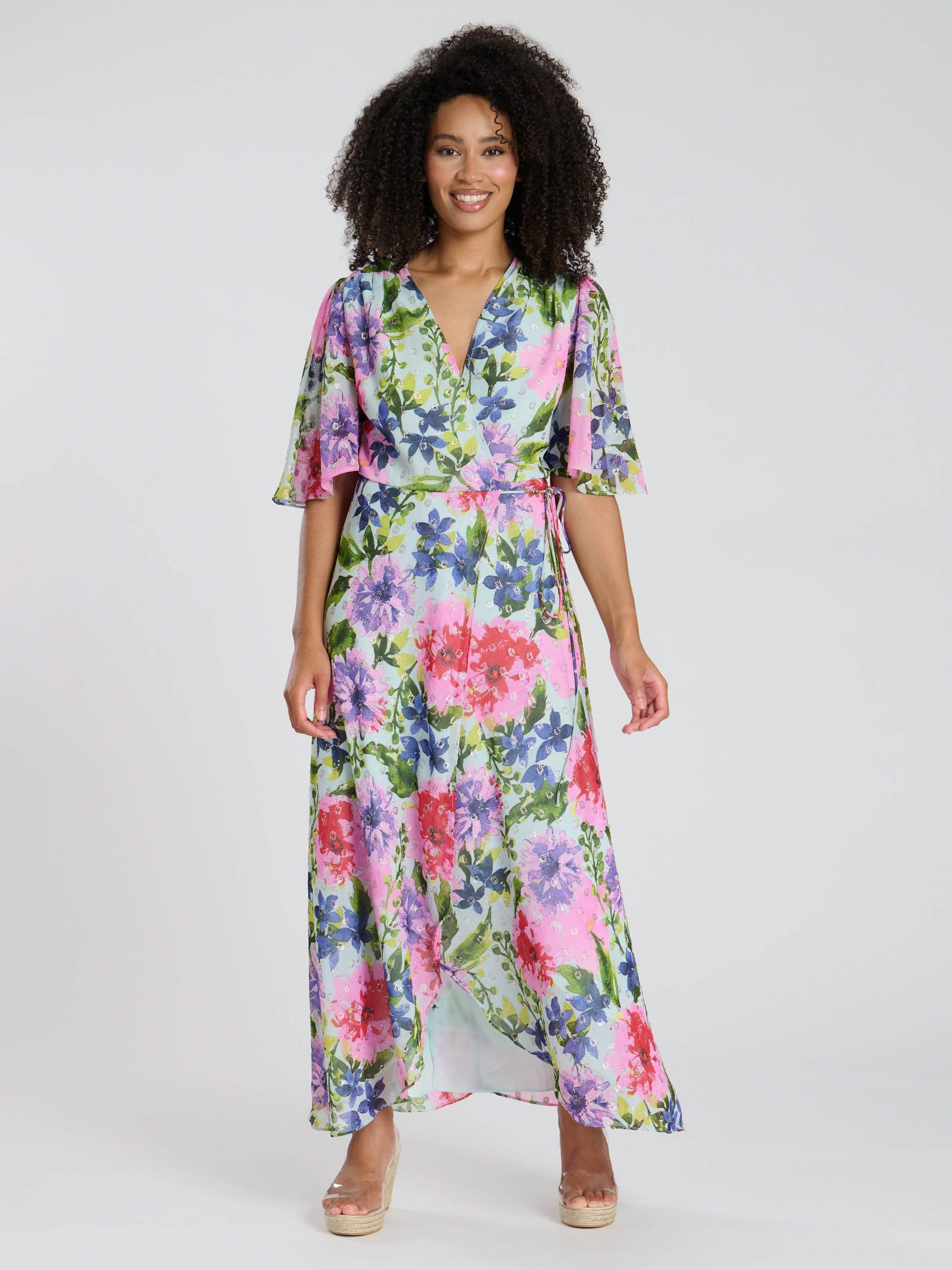 South Beach South Beach Women's Printed Short Sleeve Wrap Midi Dress - 4