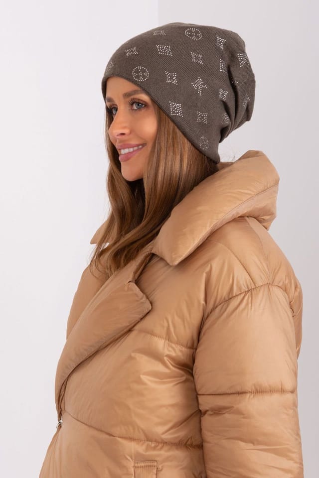 Love Lace Love Lace Women's Cashmere Warm Winter Beanie Hat with Decorative Rhinestones in Dark Brown - 2