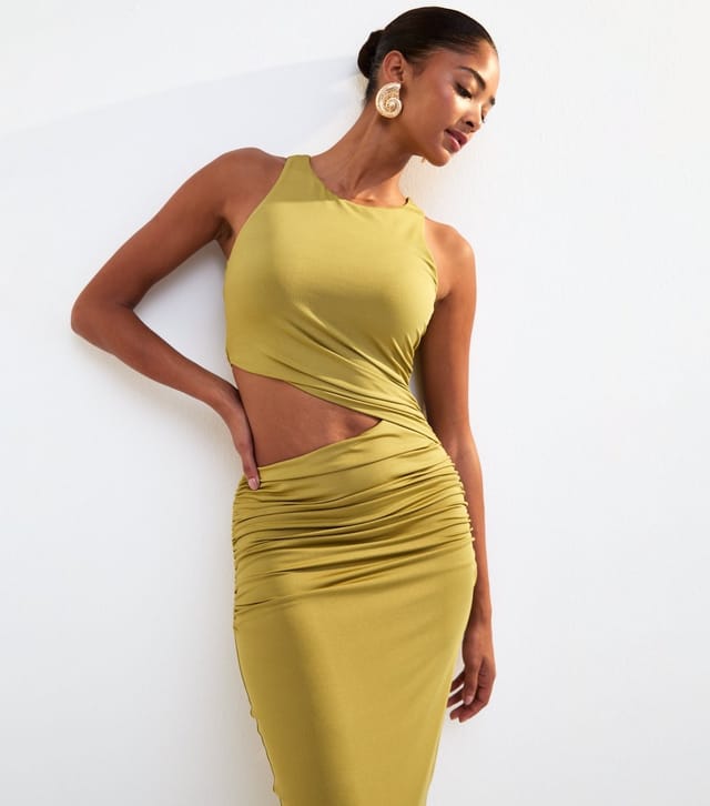 New Look Women's Olive Jersey Ruched Cut Out Midi Dress New Look - 3