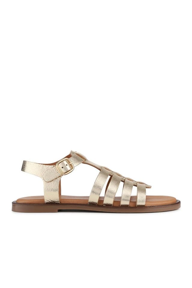 Jones Bootmaker Jones Bootmaker Women's Hera Leather Strappy Buckled Sandals in Gold - 2