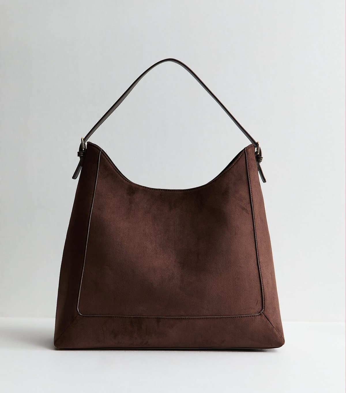 New Look Dark Brown Faux Suede Scoop Top Tote Bag Vegan New Look