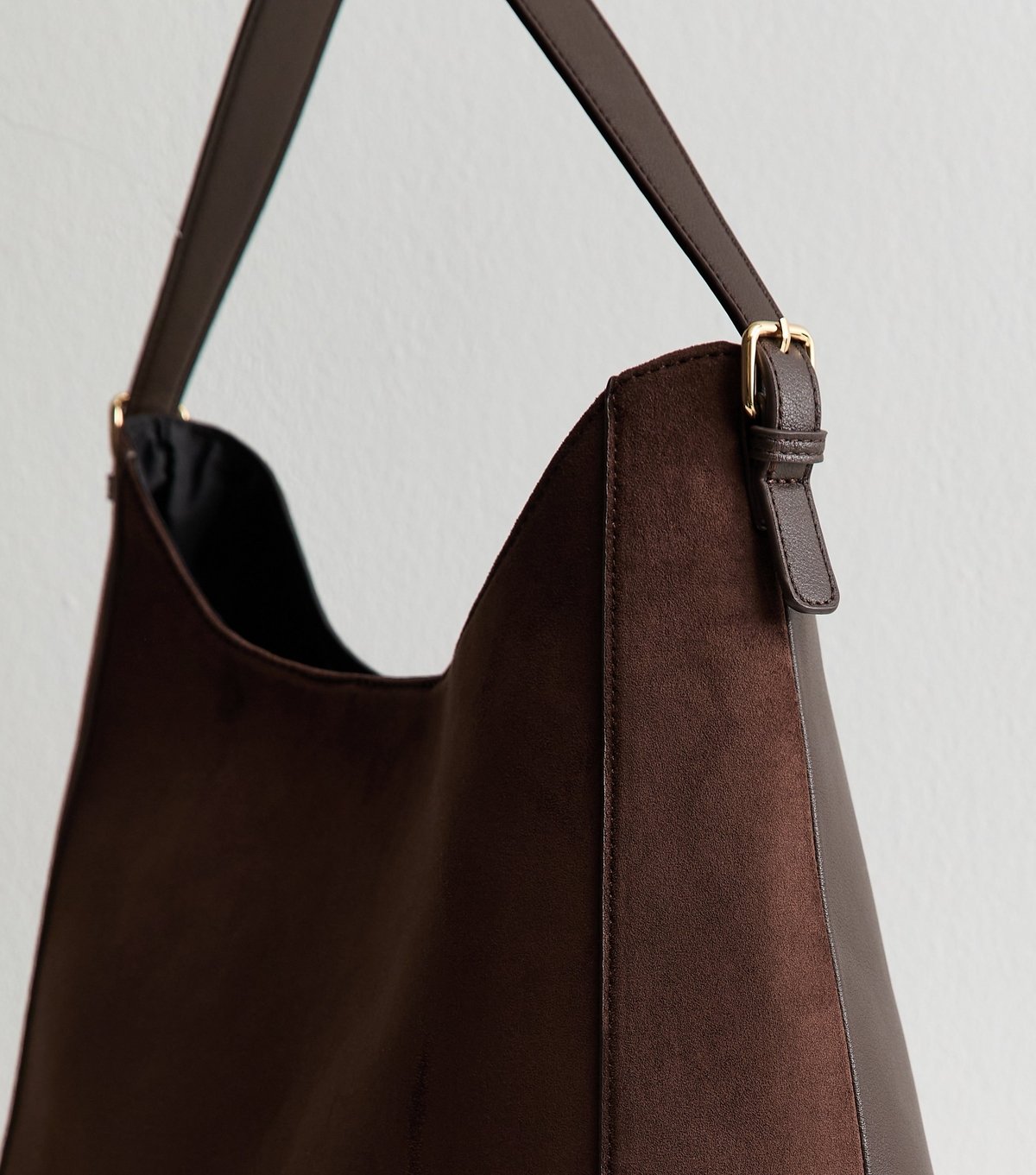 New Look Dark Brown Faux Suede Scoop Top Tote Bag Vegan New Look - 3