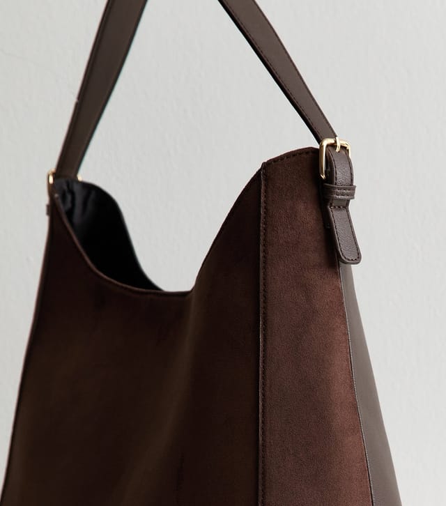 New Look Dark Brown Faux Suede Scoop Top Tote Bag Vegan New Look - 3
