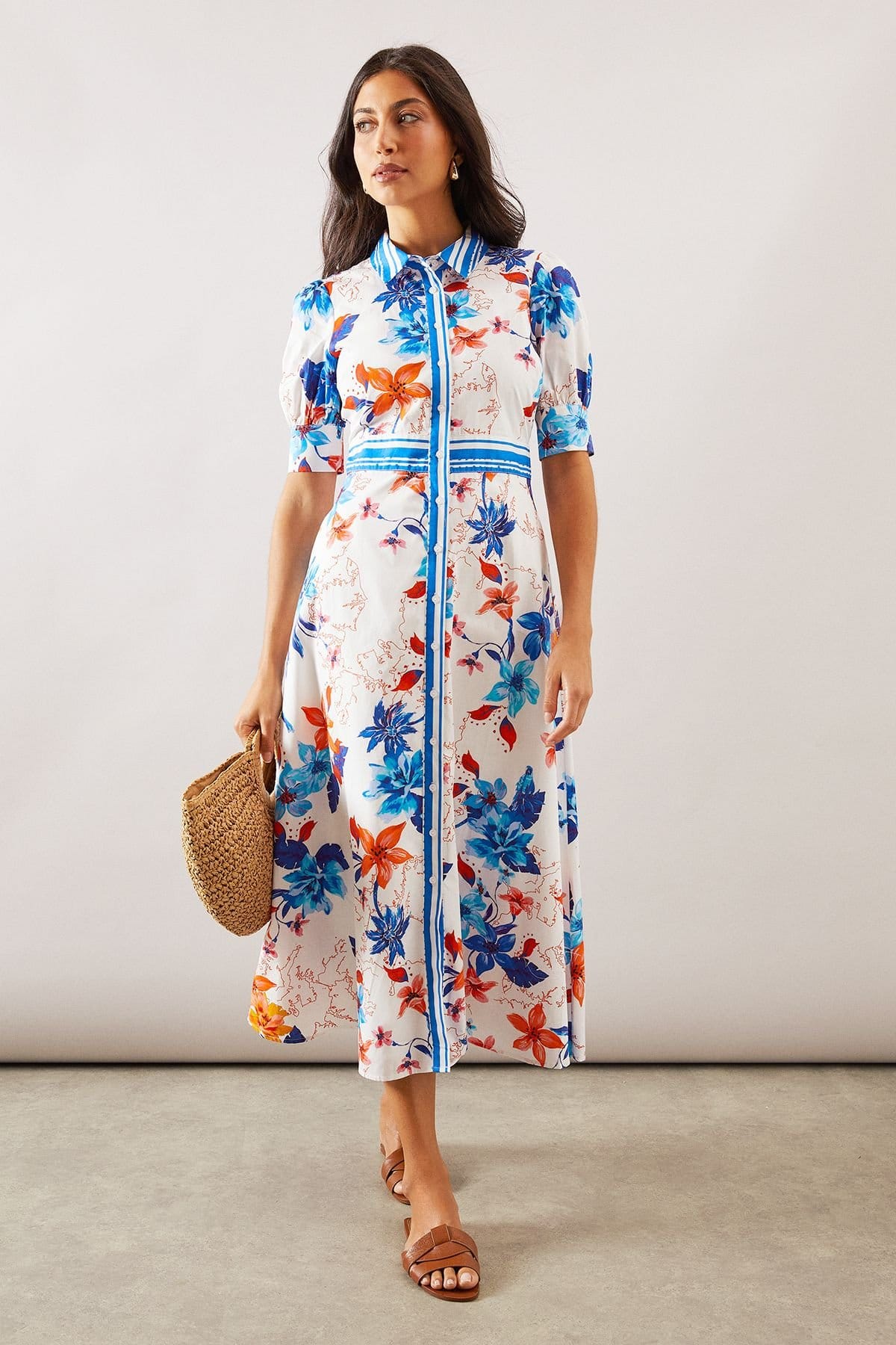 Wallis Light Blue Floral Midi Shirt Dress