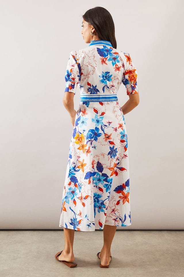Wallis Wallis Women's Floral Print Button Midi Shirt Dress in Light Blue - 3