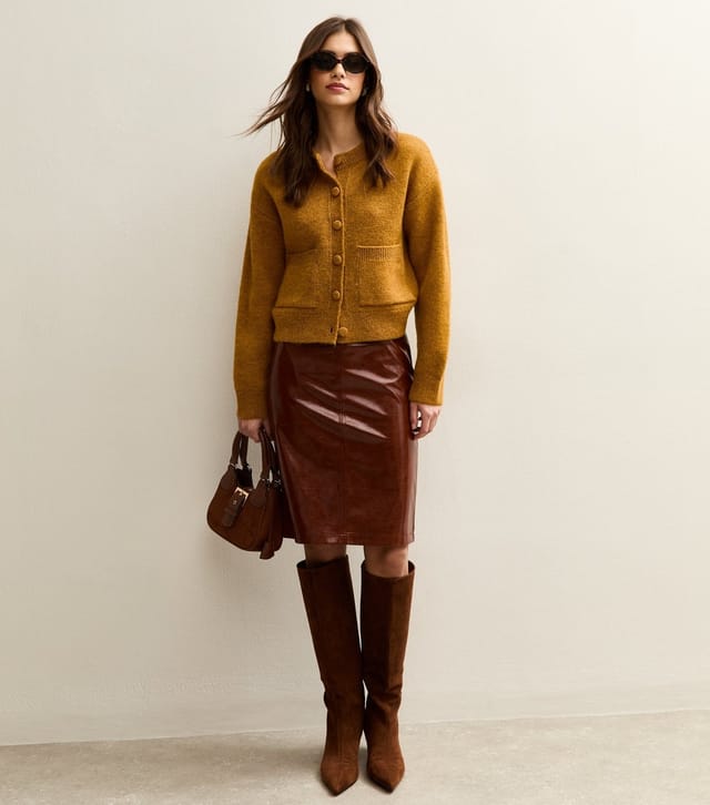 New Look Women's Dark Yellow Crew Neck Knitted Cardigan New Look - 2