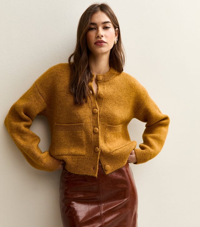 New Look Women's Dark Yellow Crew Neck Knitted Cardigan New Look - 3