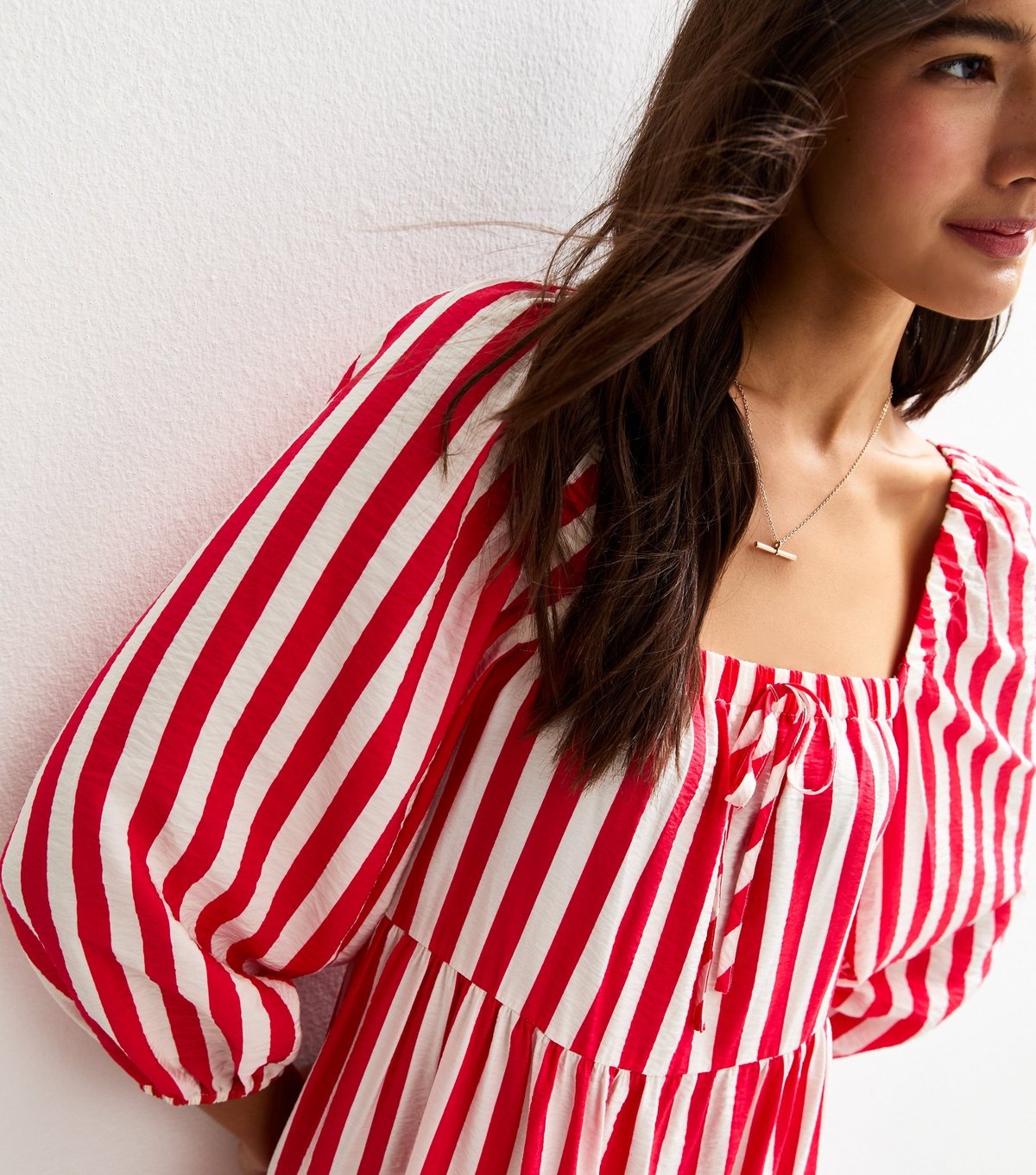 New Look Women's Red Stripe Print Tiered Hem Midi Dress New Look - 2