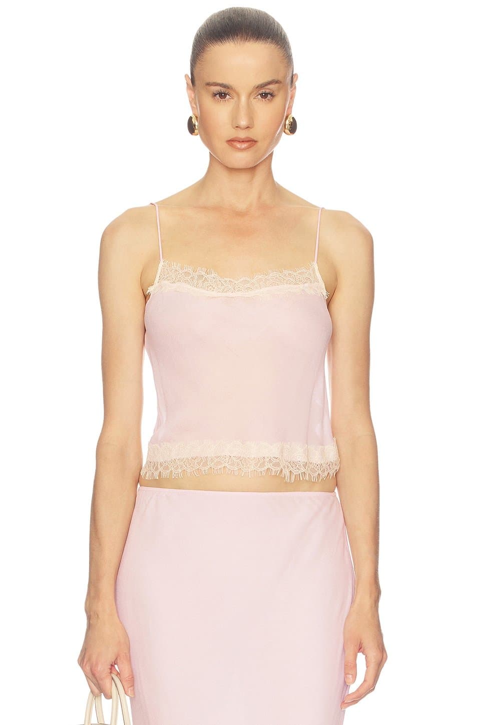 revolve Revolve Peony Pink Viscose Georgette Cami With Lace