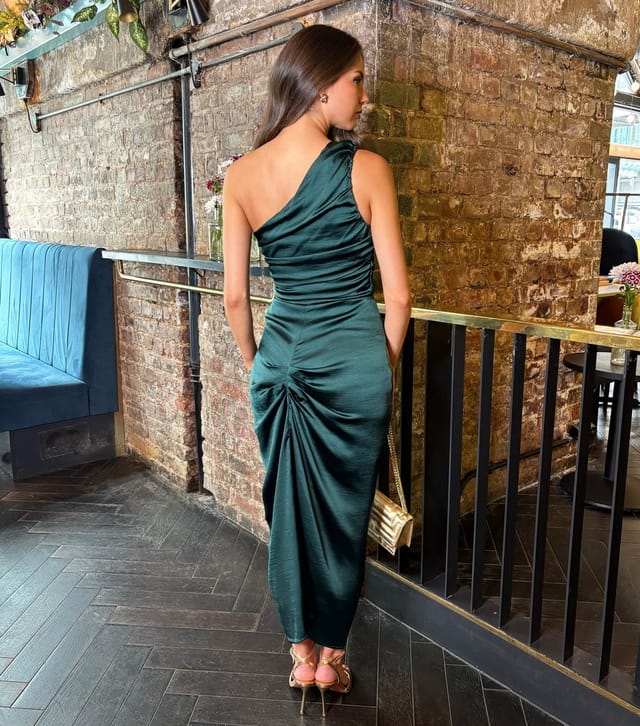 AX Paris Women's Dark Green Satin One Shoulder Midi Dress AX Paris New Look - 3
