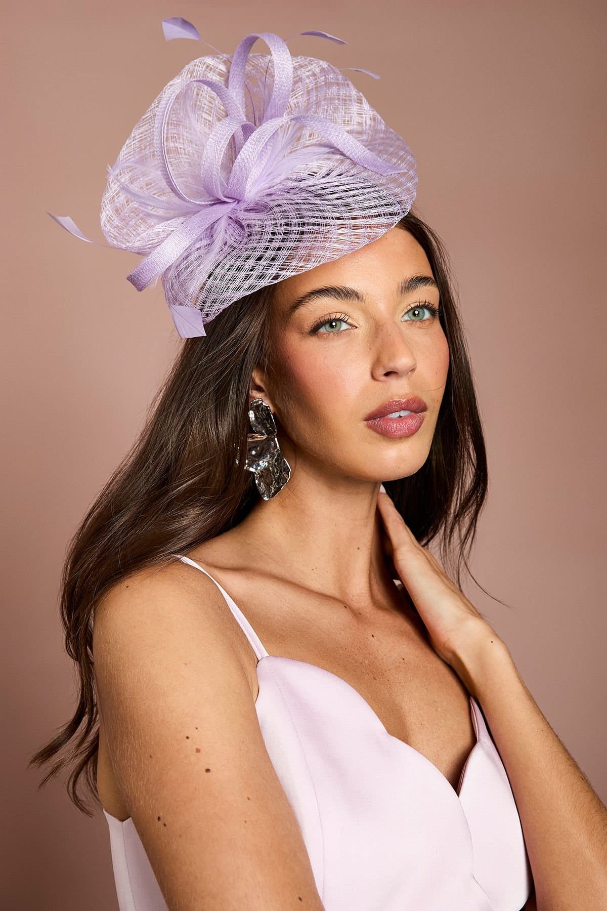 Coast Coast Women's Open Weave Bow & Feather Fascinator in Lilac
