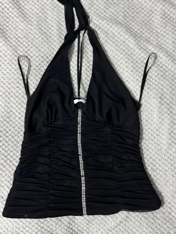 New Look Ruched gem halter neck top