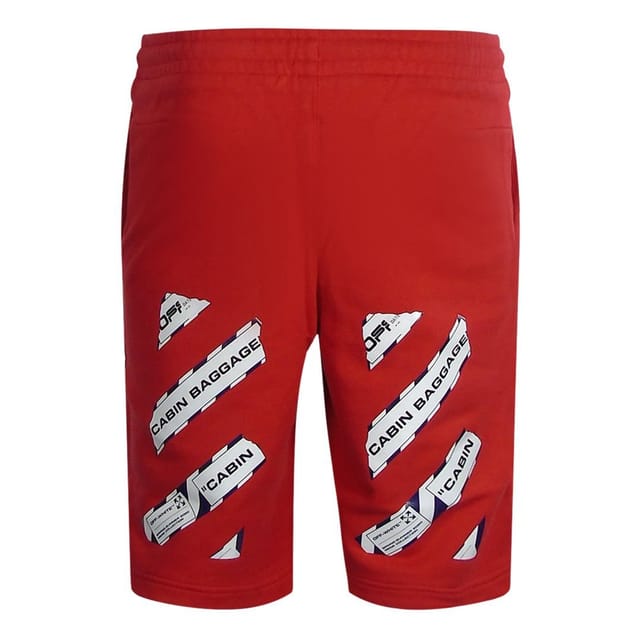 Off-White Off-White Men's Airport Tape Design Red Sweat Shorts in White - 2