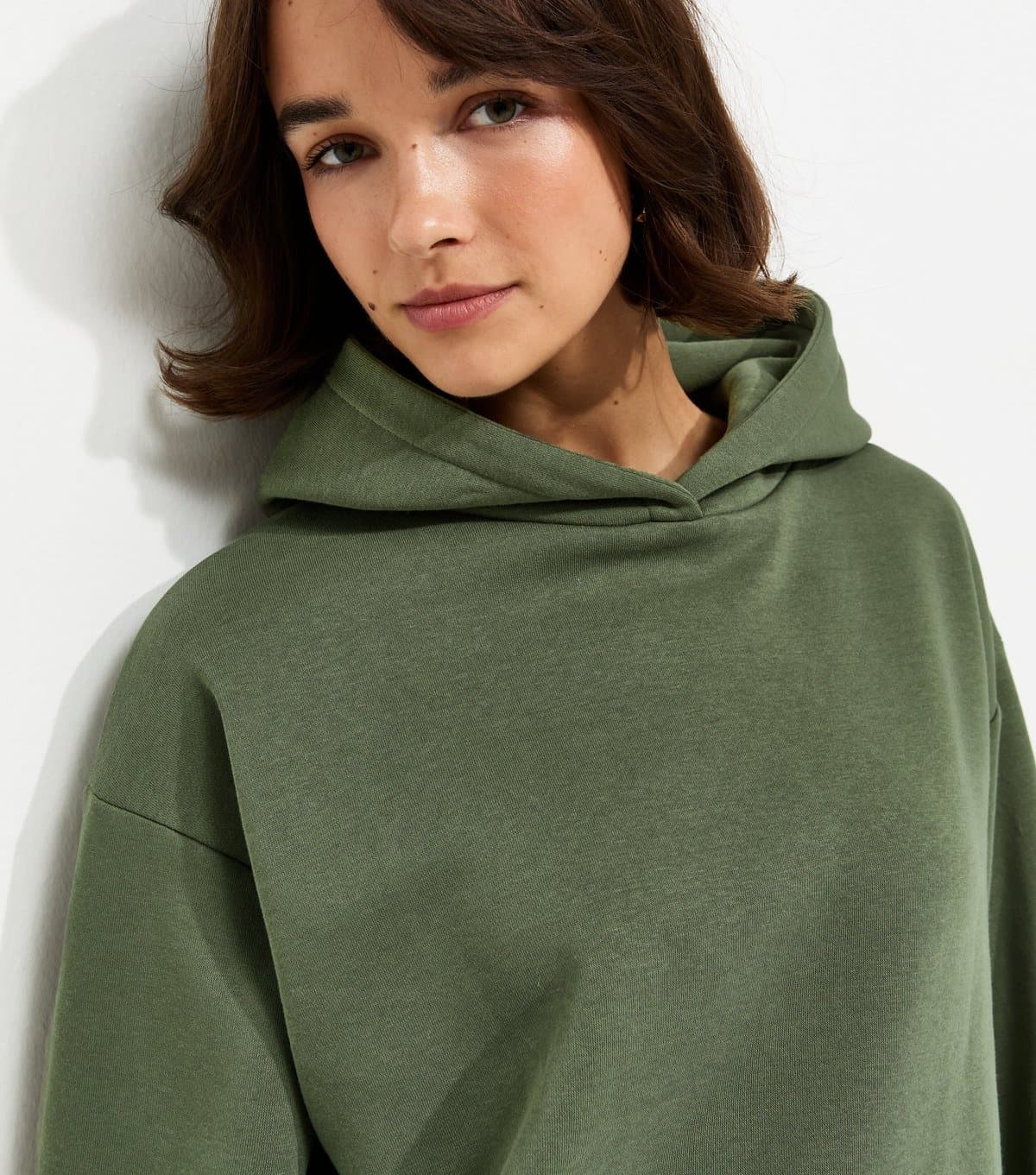 New Look Women's Dark Khaki Cotton Rich Long Sleeve Hoodie New Look