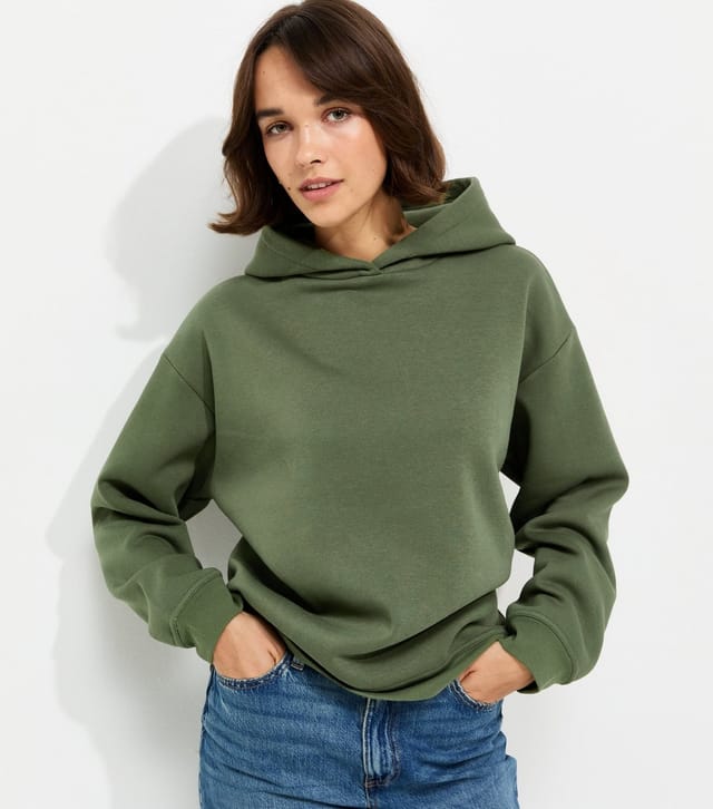 New Look Women's Dark Khaki Cotton Rich Long Sleeve Hoodie New Look - 2