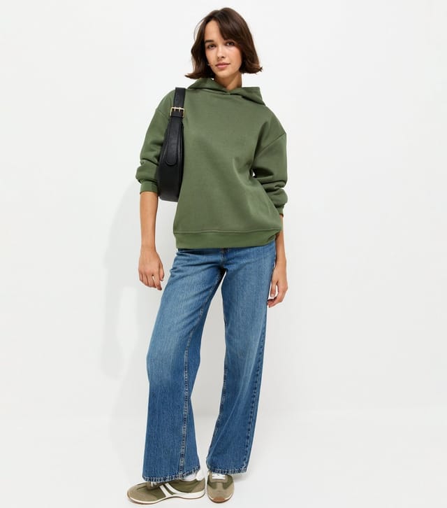 New Look Women's Dark Khaki Cotton Rich Long Sleeve Hoodie New Look - 3