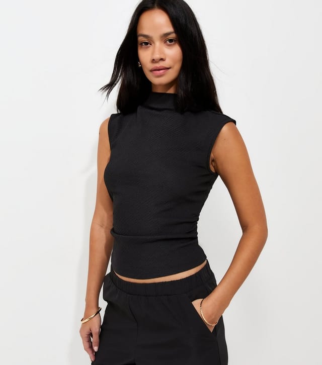 New Look Women's Black Textured High Neck Tank Top New Look - 2