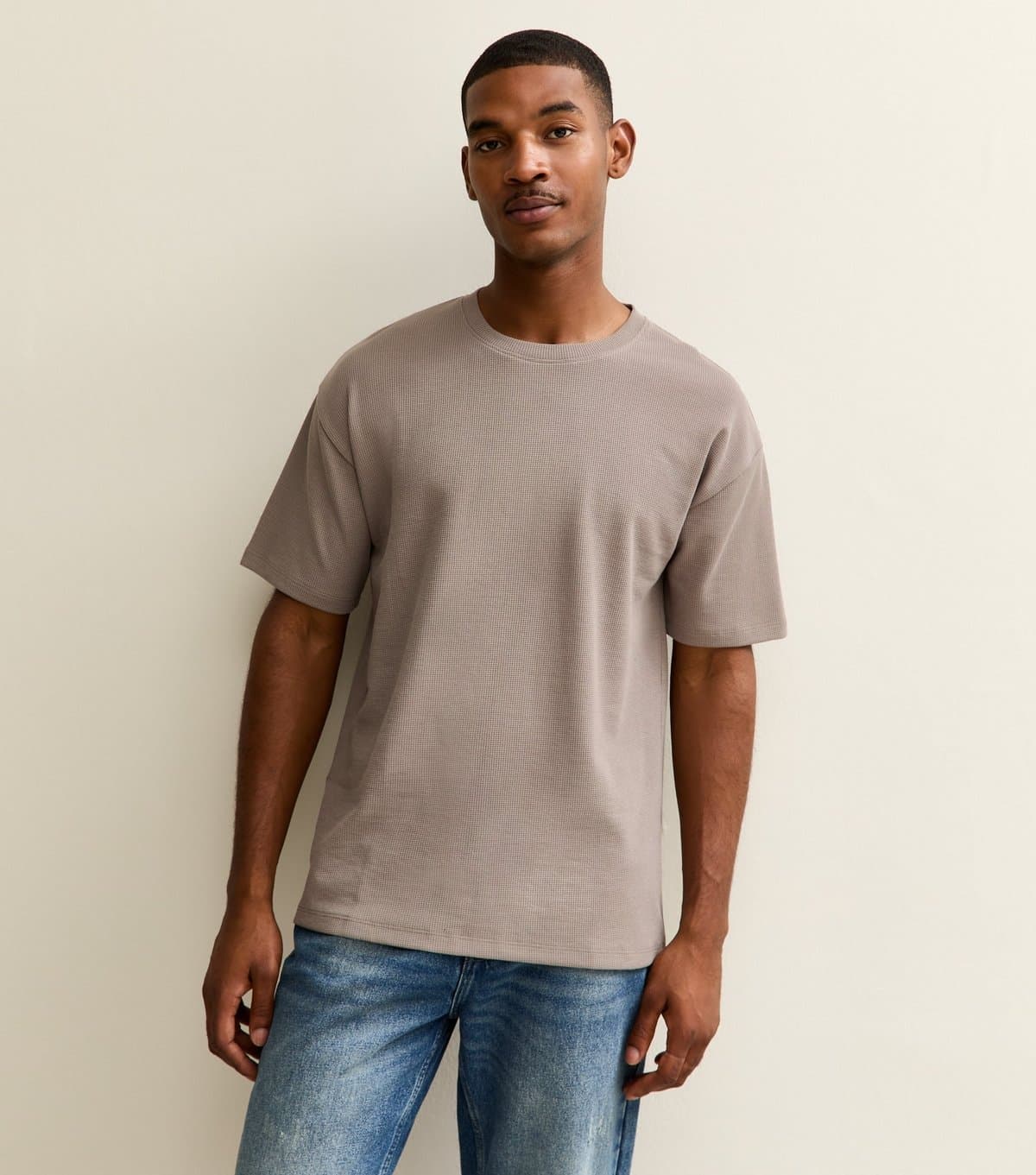 New Look Men's Mink Oversized Waffle Texture T-Shirt New Look