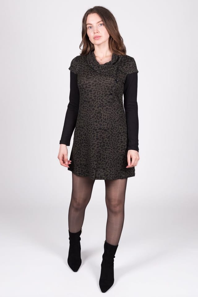 SOLO SOLO Women's Cowl Neck Jersey Dress in Olive - 2