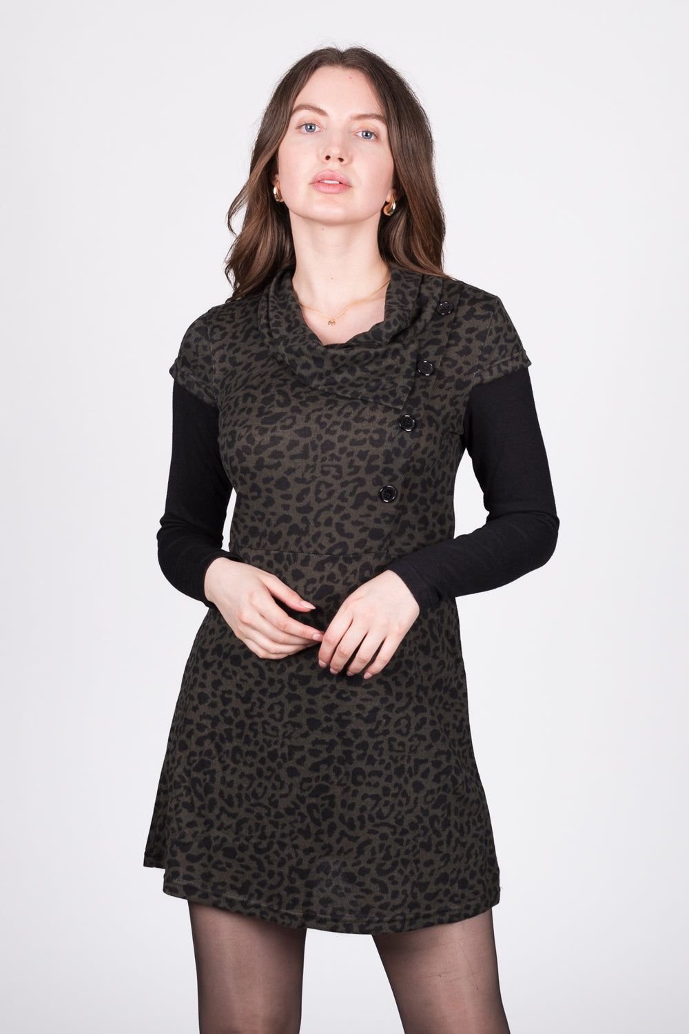 SOLO SOLO Women's Cowl Neck Jersey Dress in Olive - 3