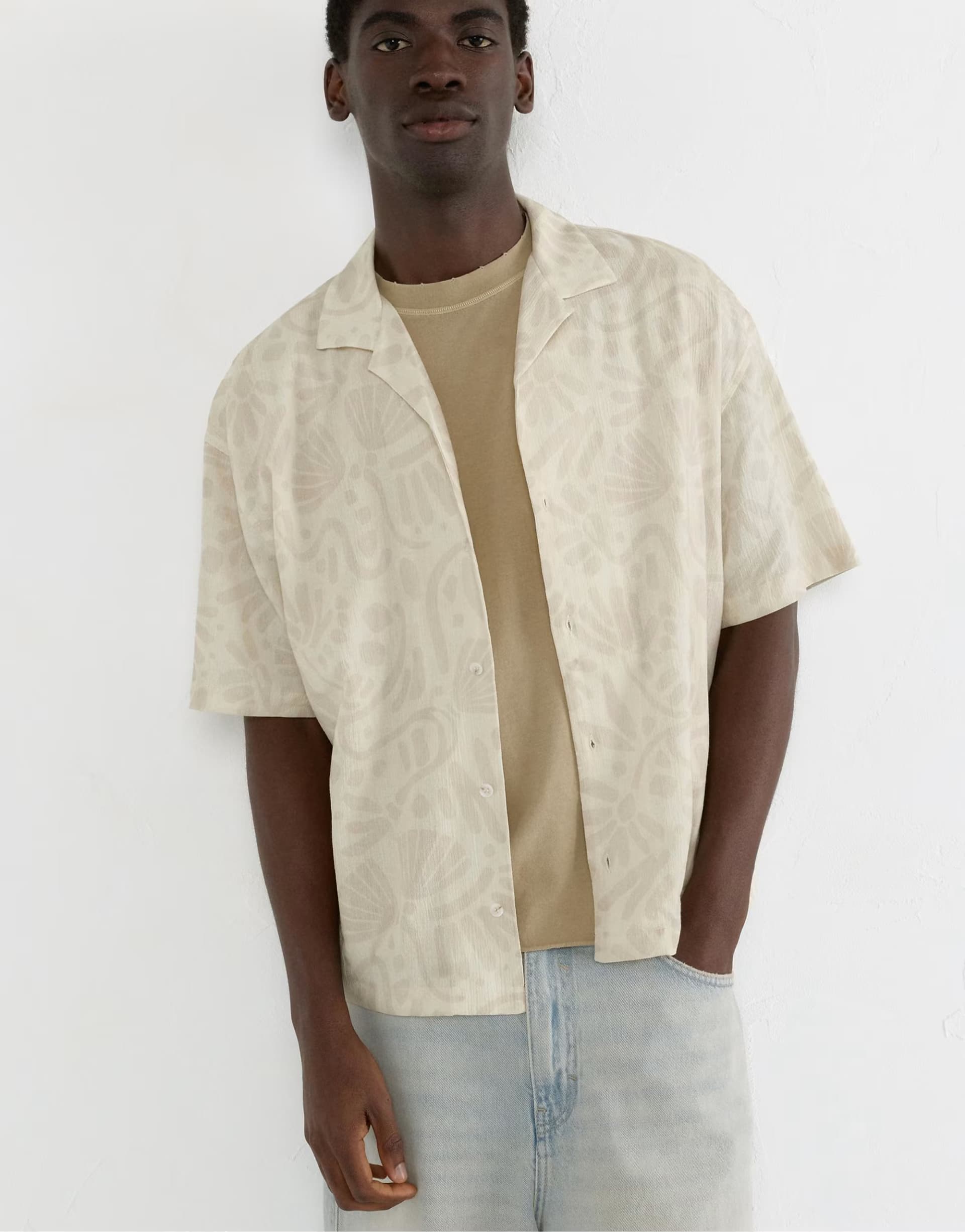 ASOS ASOS Pull&Bear Short Sleeve Print Shirt in Sand