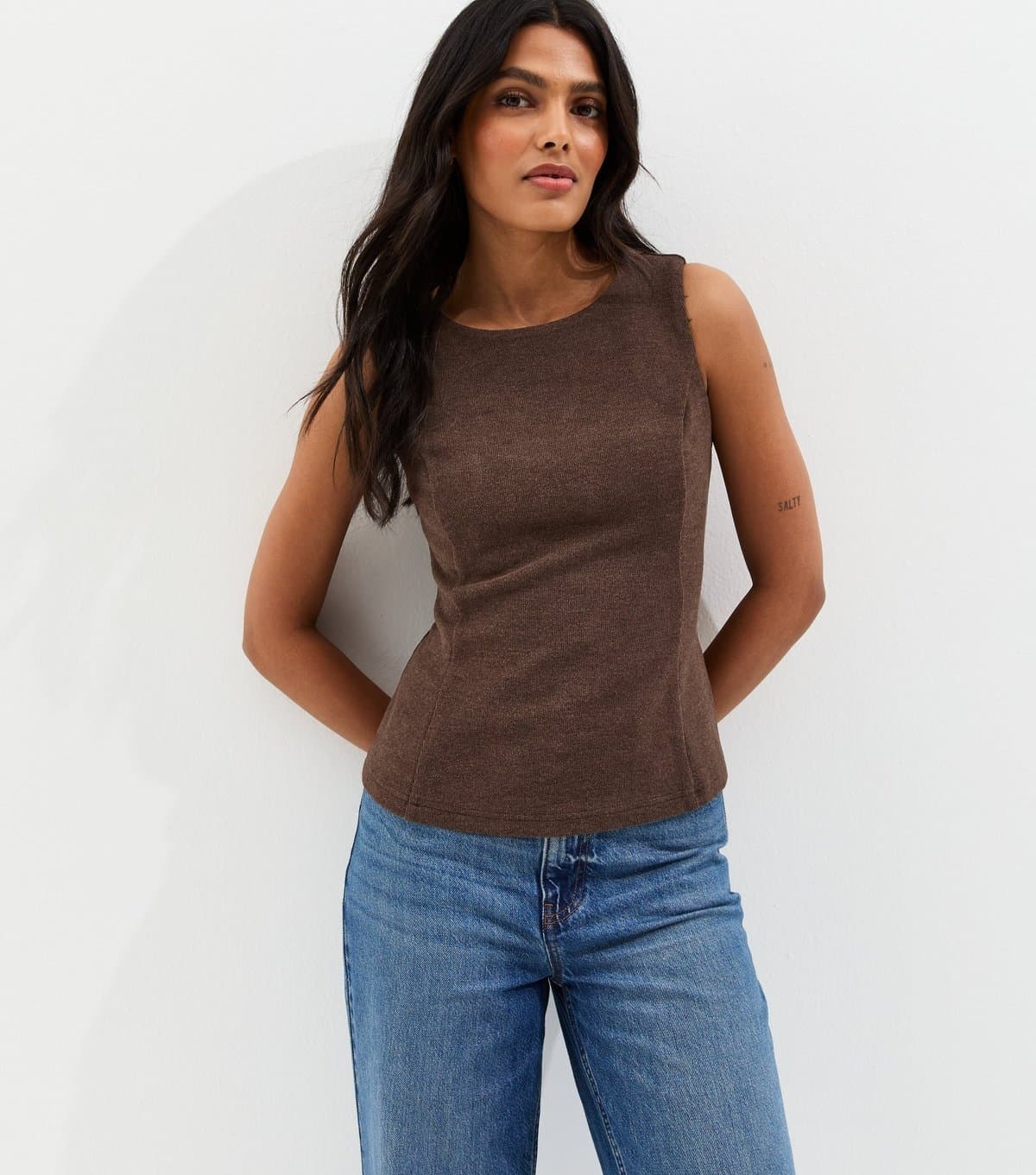 New Look Women's Brown Soft Touch Peplum Vest New Look