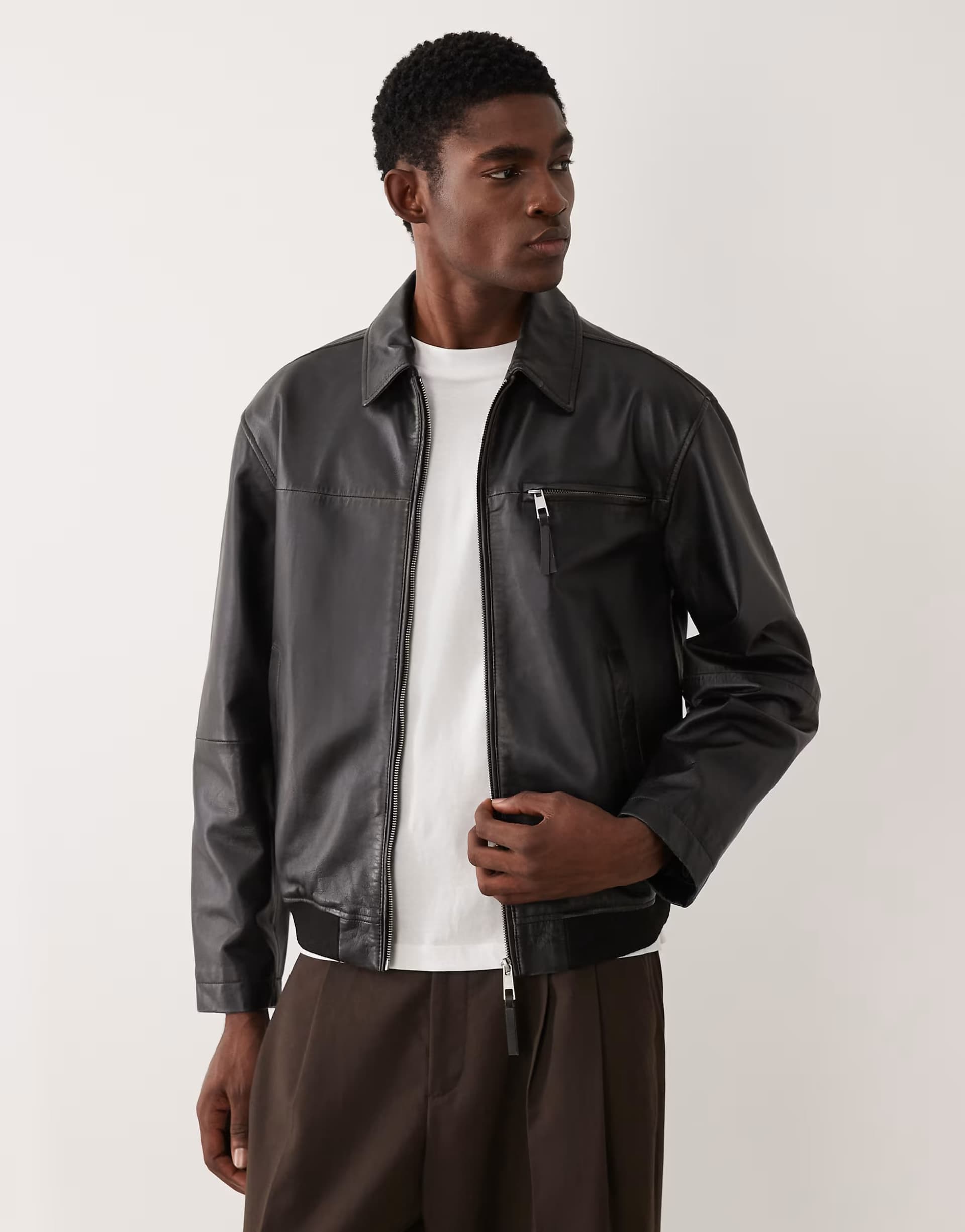 ASOS ASOS DESIGN real leather oversized harrington jacket in black