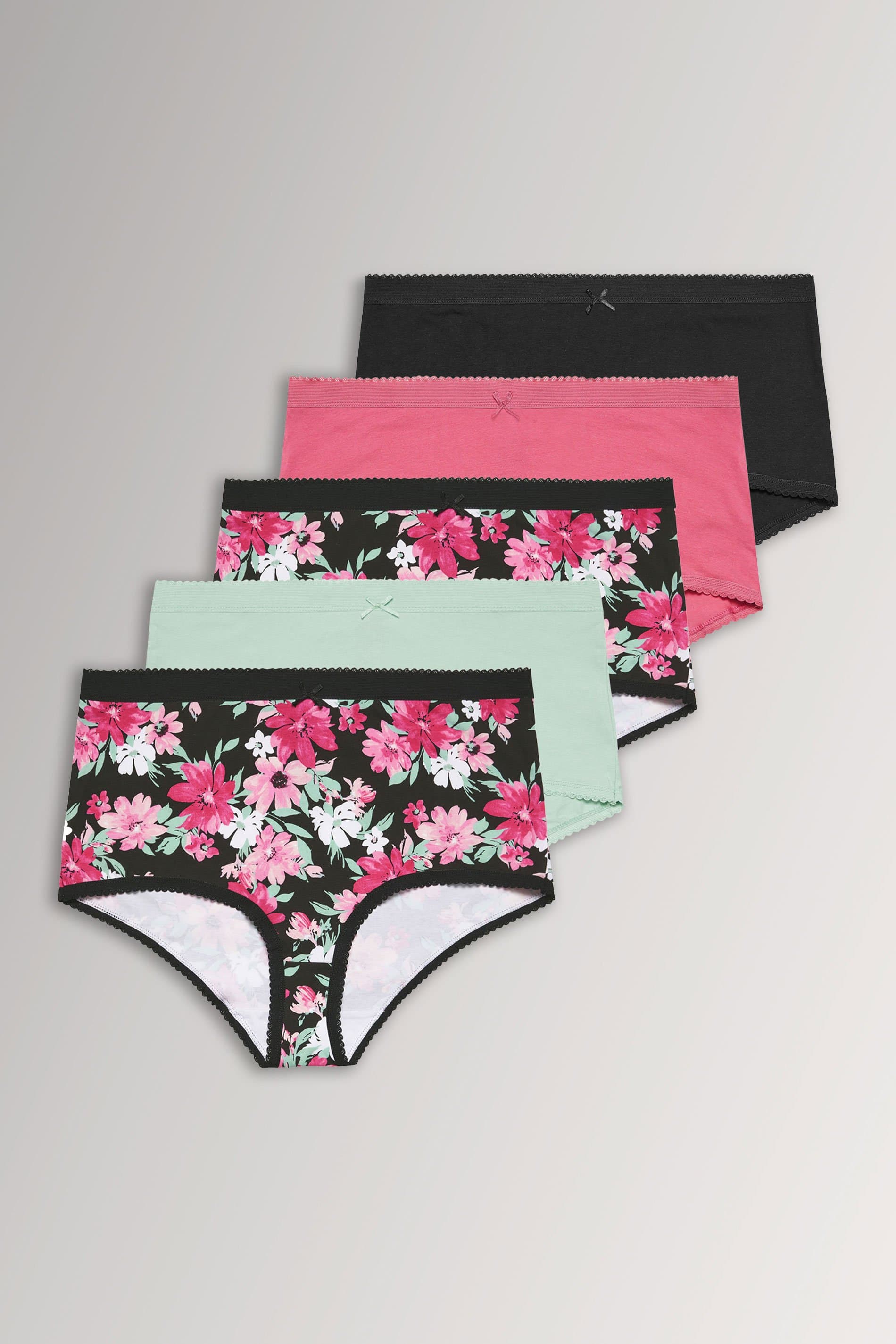 Yours Plus Size 5 Pack Black Floral Print Full Briefs