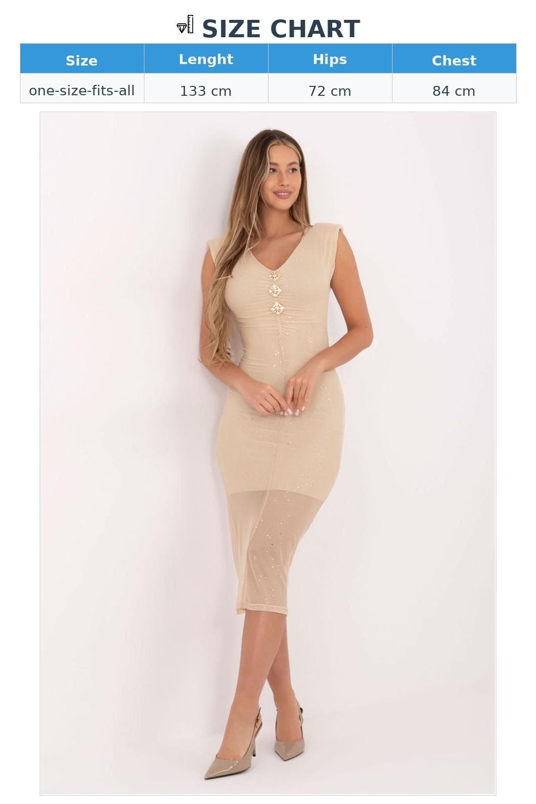 Love Lace Love Lace Women's Shimmer Mesh Pencil Midi Dress in Beige - 4