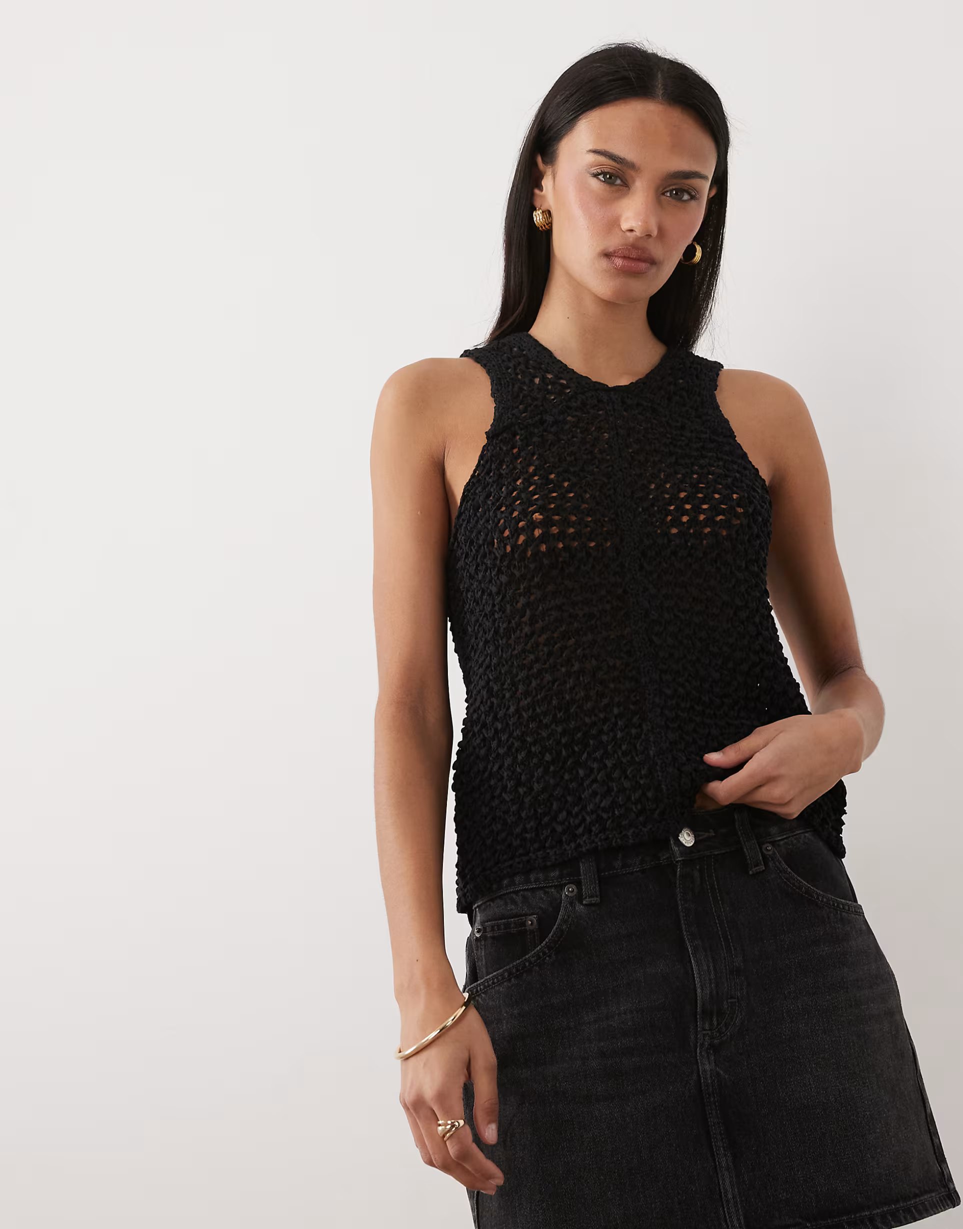 ASOS ASOS DESIGN tape yarn open stitch vest in black - 1