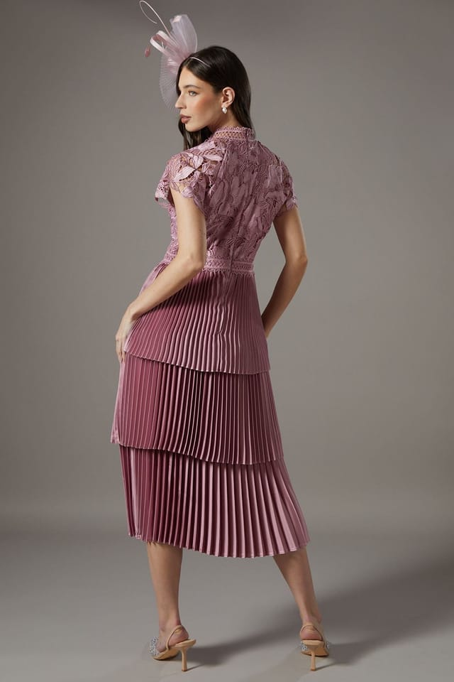 Coast Coast Women's Satin Lace Tiered Dress in Rose - 3